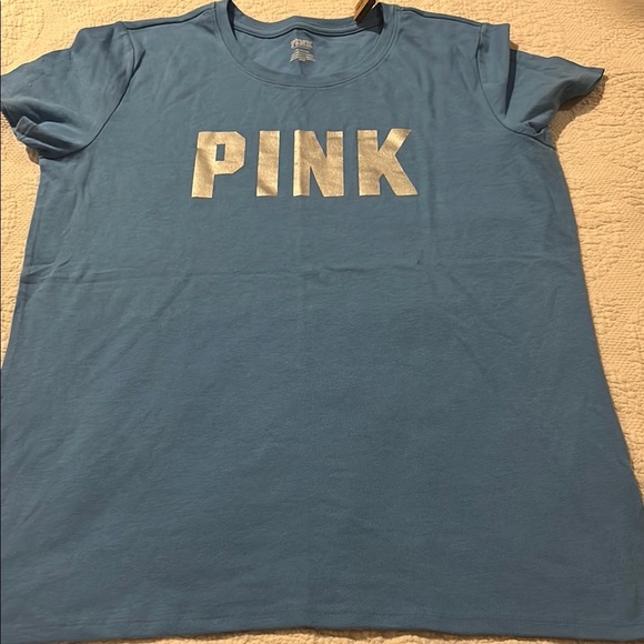PINK Victoria's Secret Blue Tee with Silver Logo - Picture 5 of 6